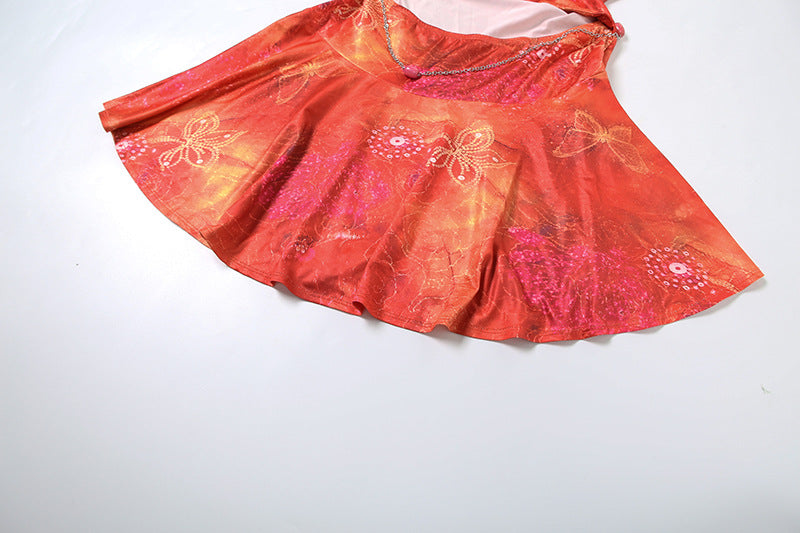 Women's Summer Style Chain Halter Neck Sexy Cut-out Print Dress 17