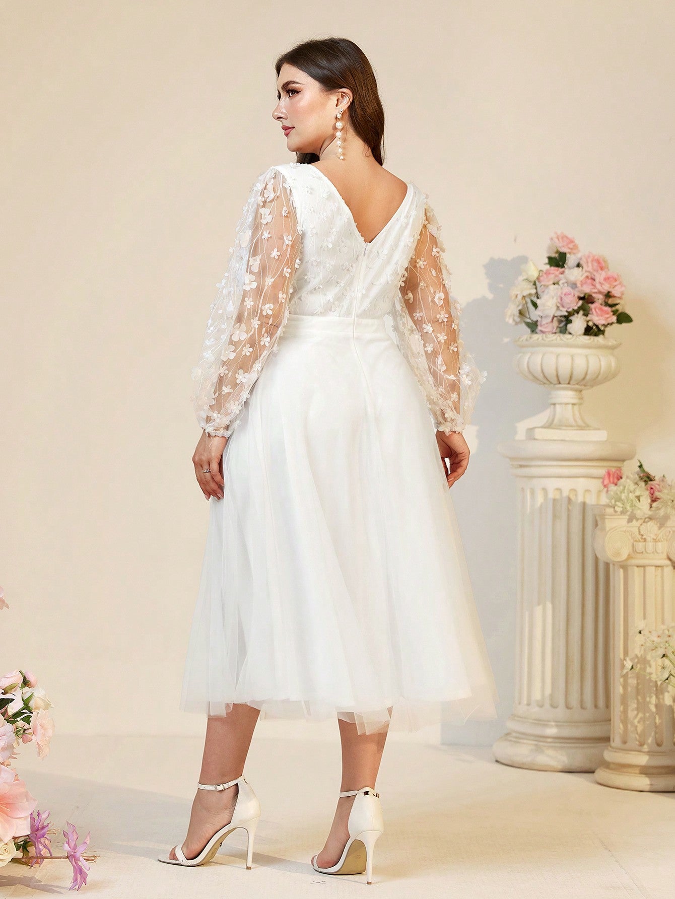 Plus Size Women Summer Party See-Through Mesh Dress 3