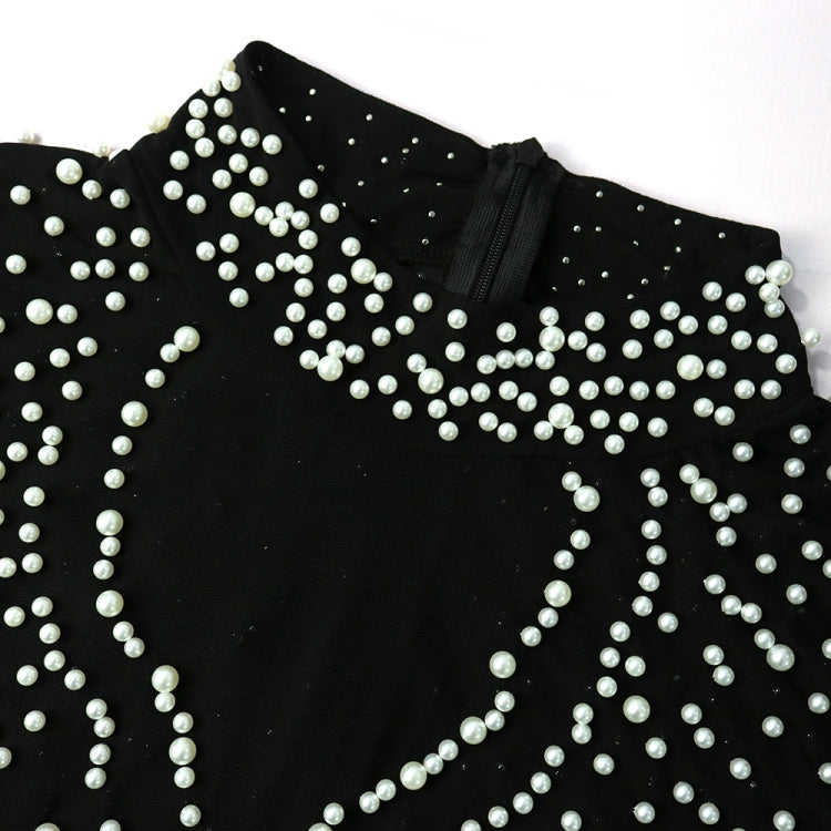 Autumn Formal Black Beaded Short Sleeves Slit Evening Dress 6