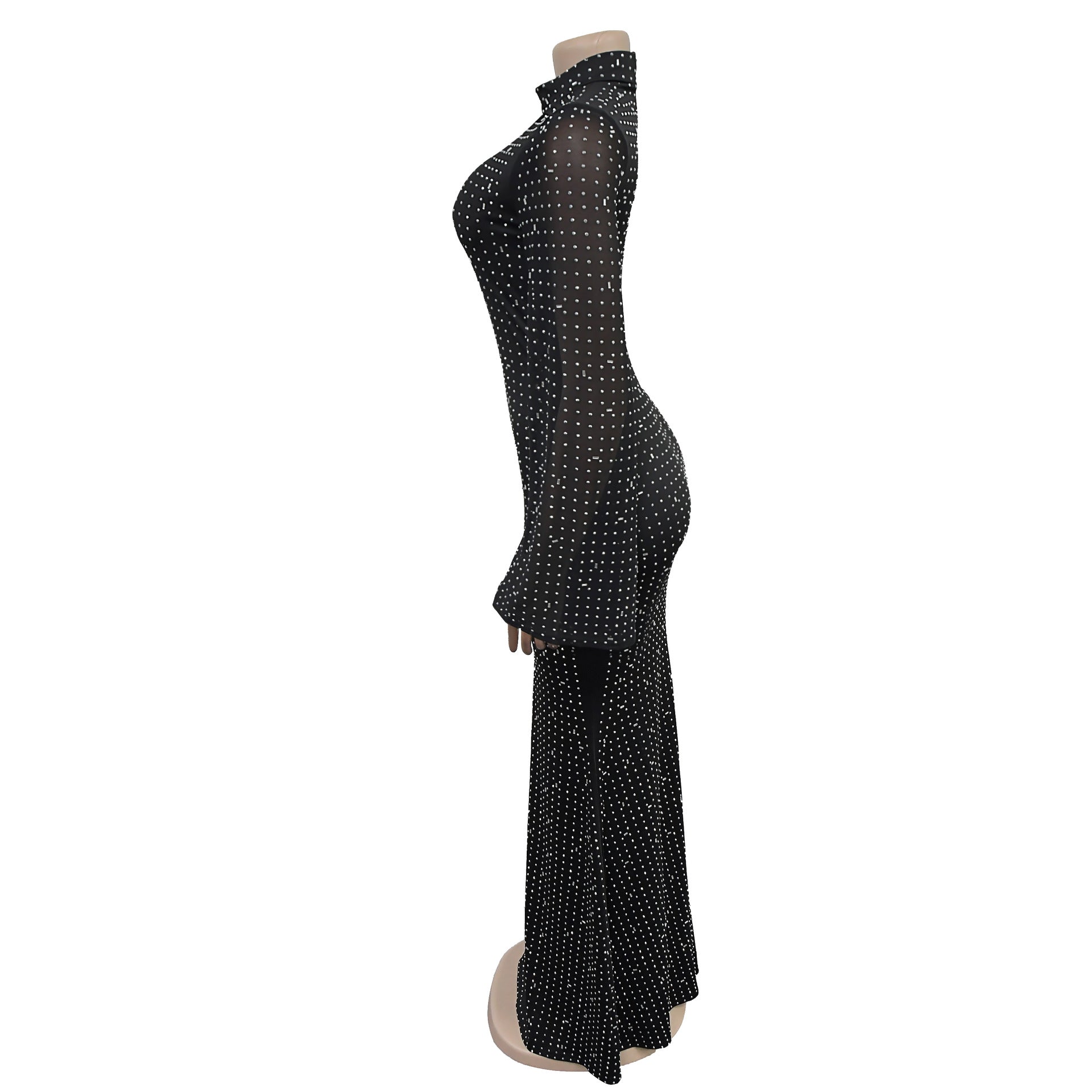 Women sexy long-sleeved beaded dress 6