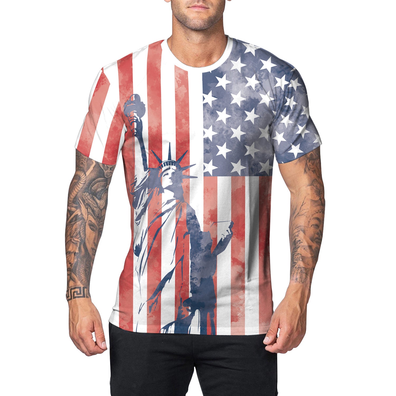 Men's American Flag Print T-Shirt Round Neck Short Sleeve Top 4