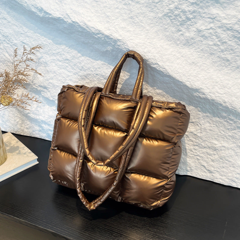 Cotton Down Bag Women's Checkered Shoulder Fashionable Handbag 5