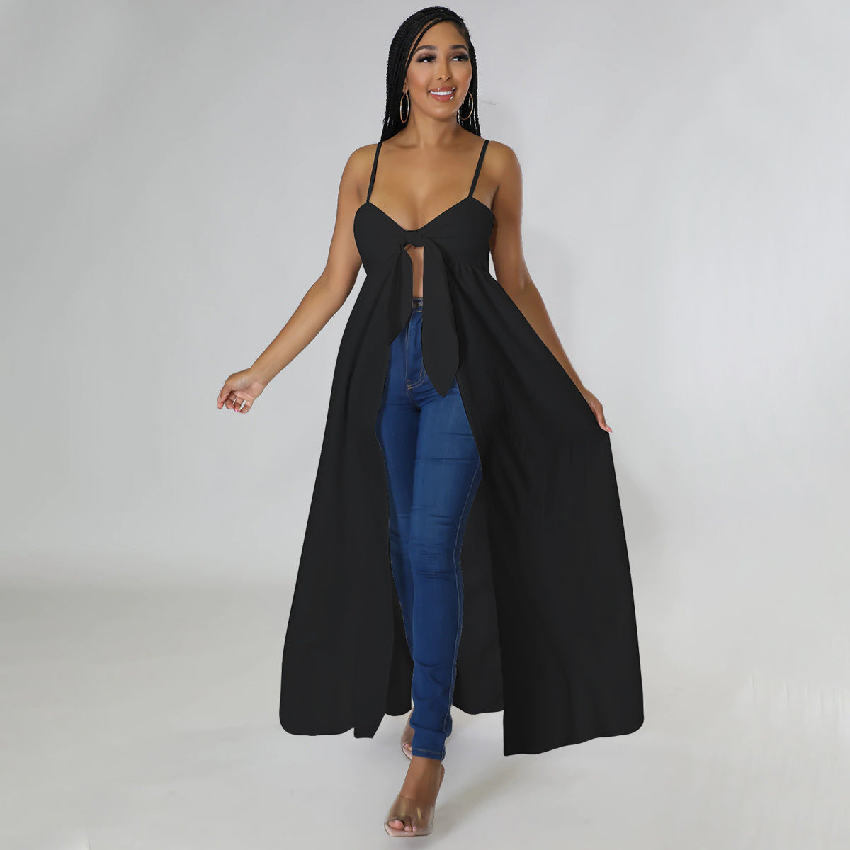 Women Sexy strap Irregular V-neck Slit Long T-Shirt 6