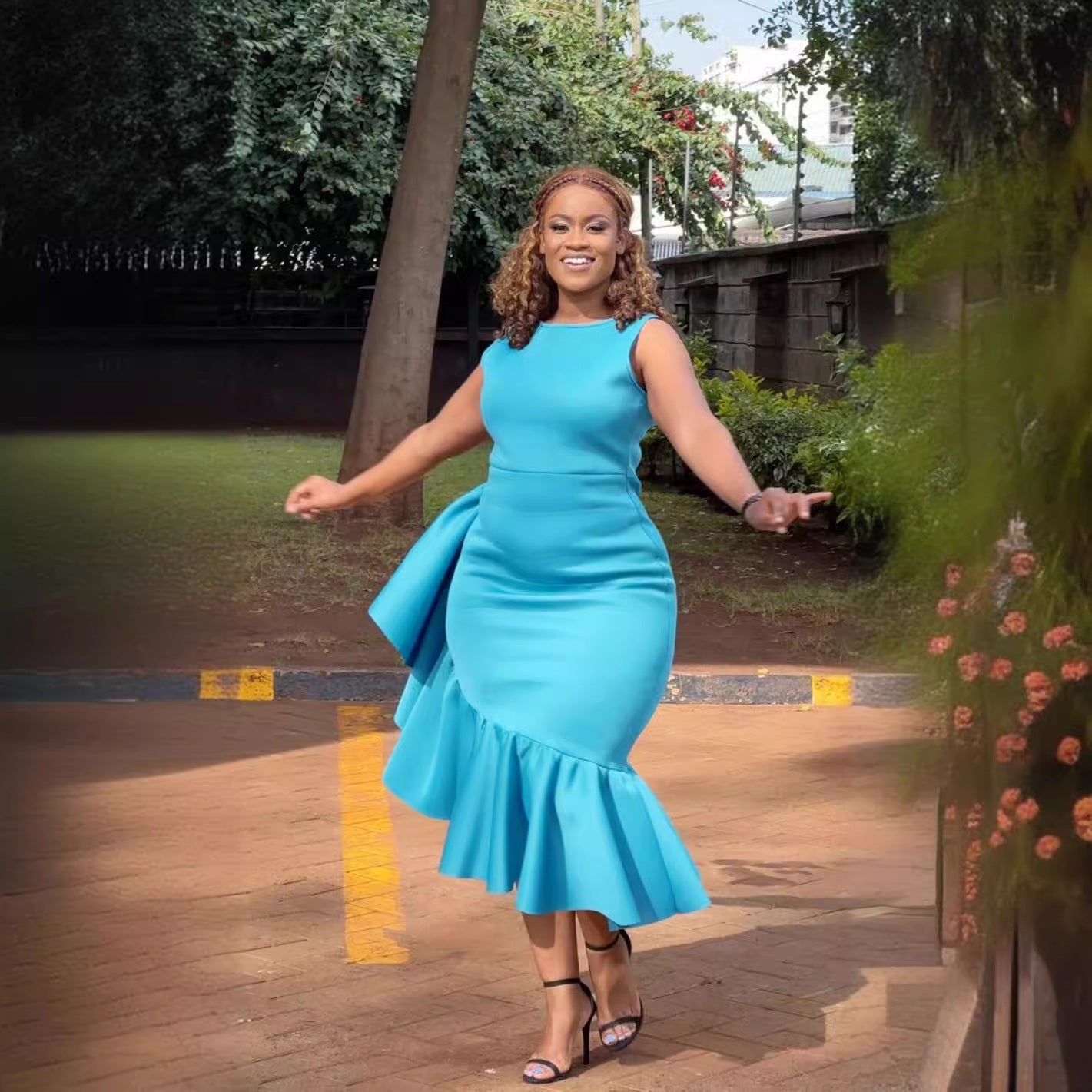 Women Ruffle Edge Bodycon Maxi Dress 7