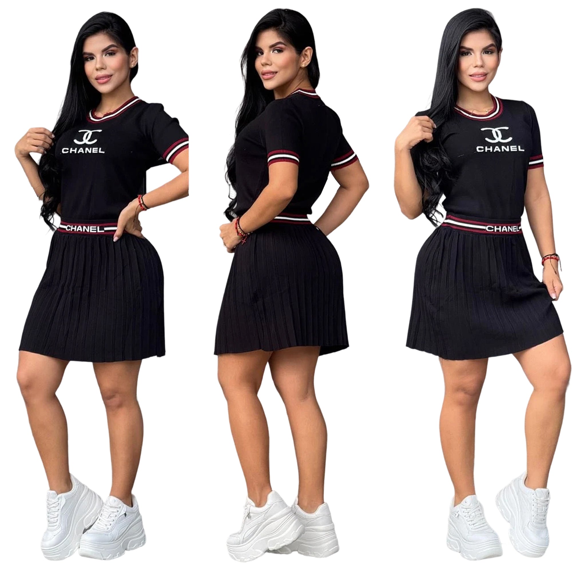 Women Print Short Sleeve and Skirt Two Piece Set 20