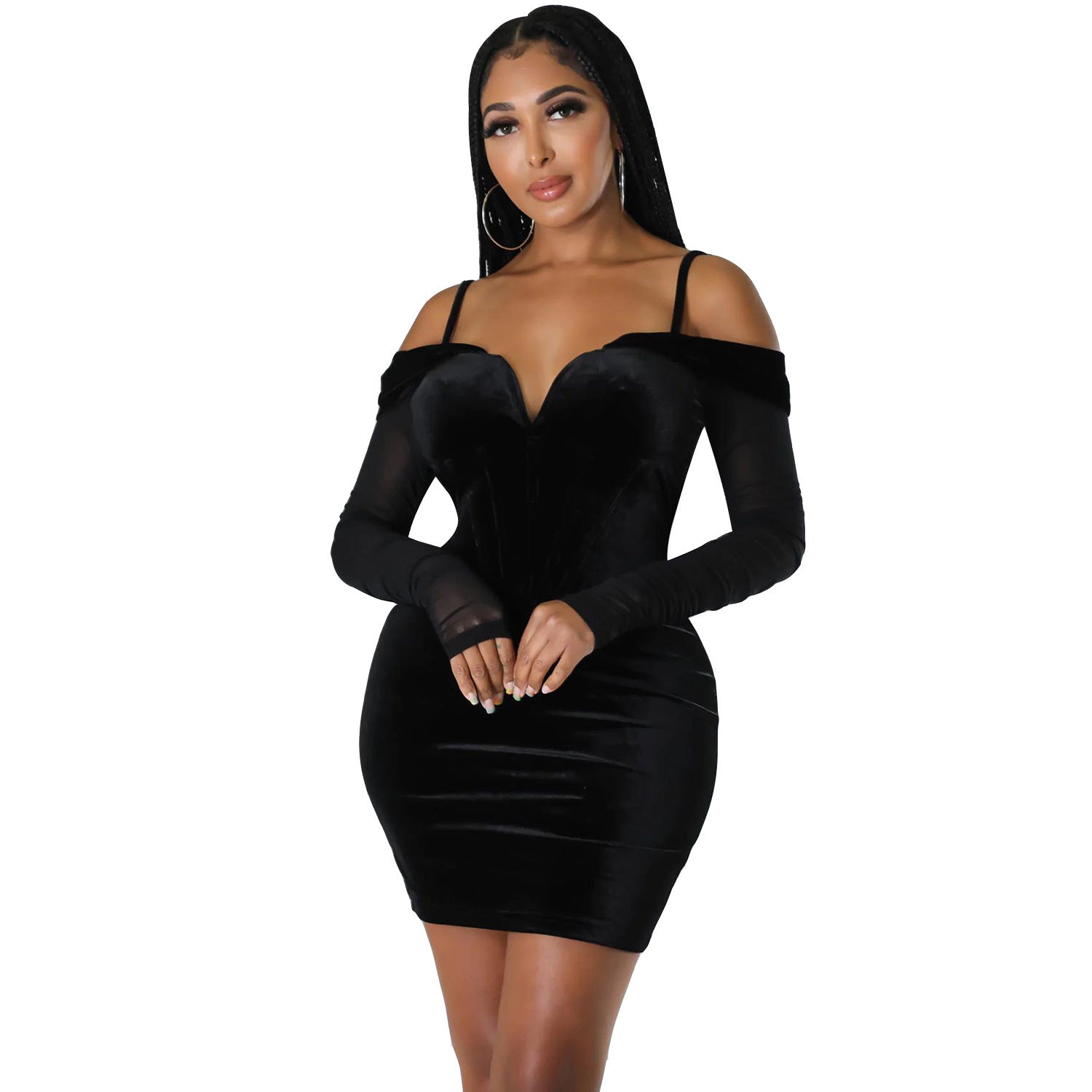 fashion sexy Tight Fitting Mesh long-sleeved dress for women 12