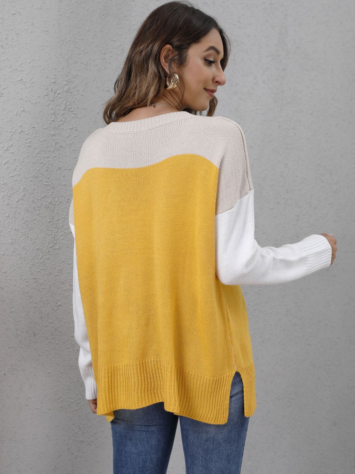Women Patchwork Loose Colorblock Casual Sweater 8