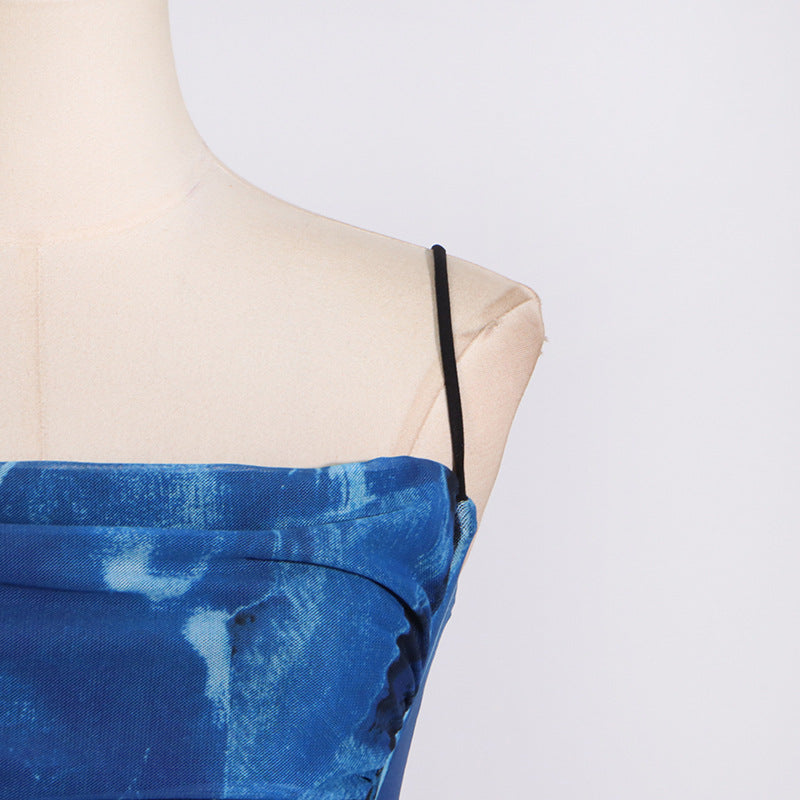 Women summer mesh print bodycon strap dress 11