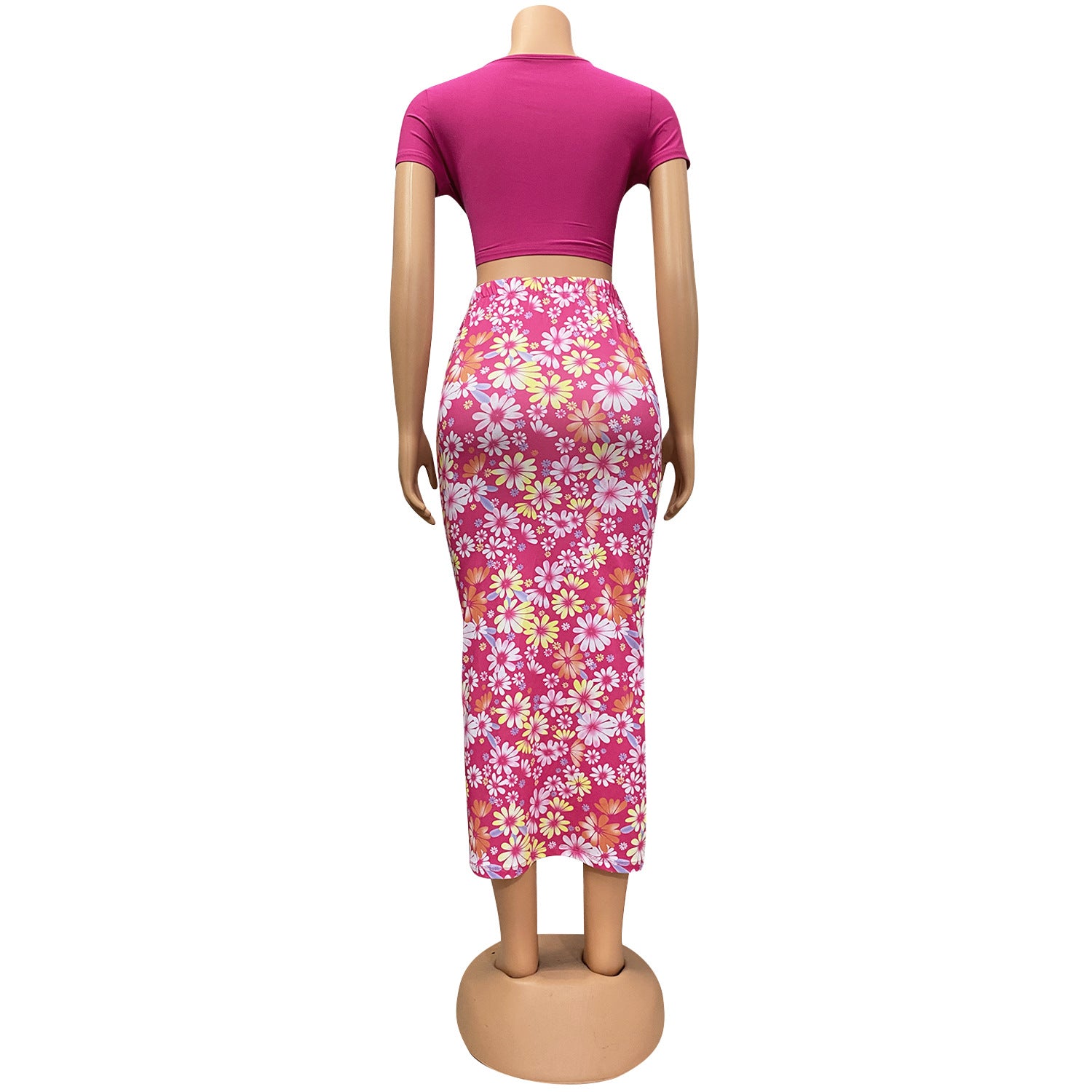 Summer Women's Sexy Print Short Sleeve Ladies Two-Piece Skirt Set 12