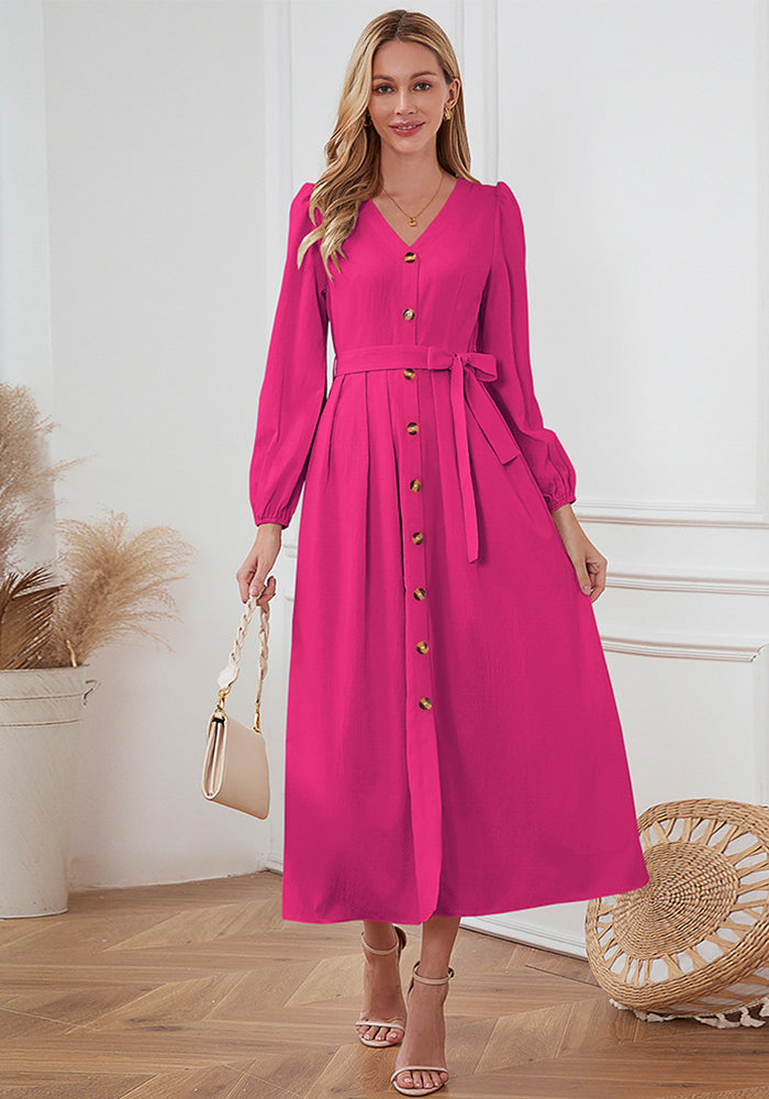 Plus Size Women V-Neck Single-Breasted Strappy Dress