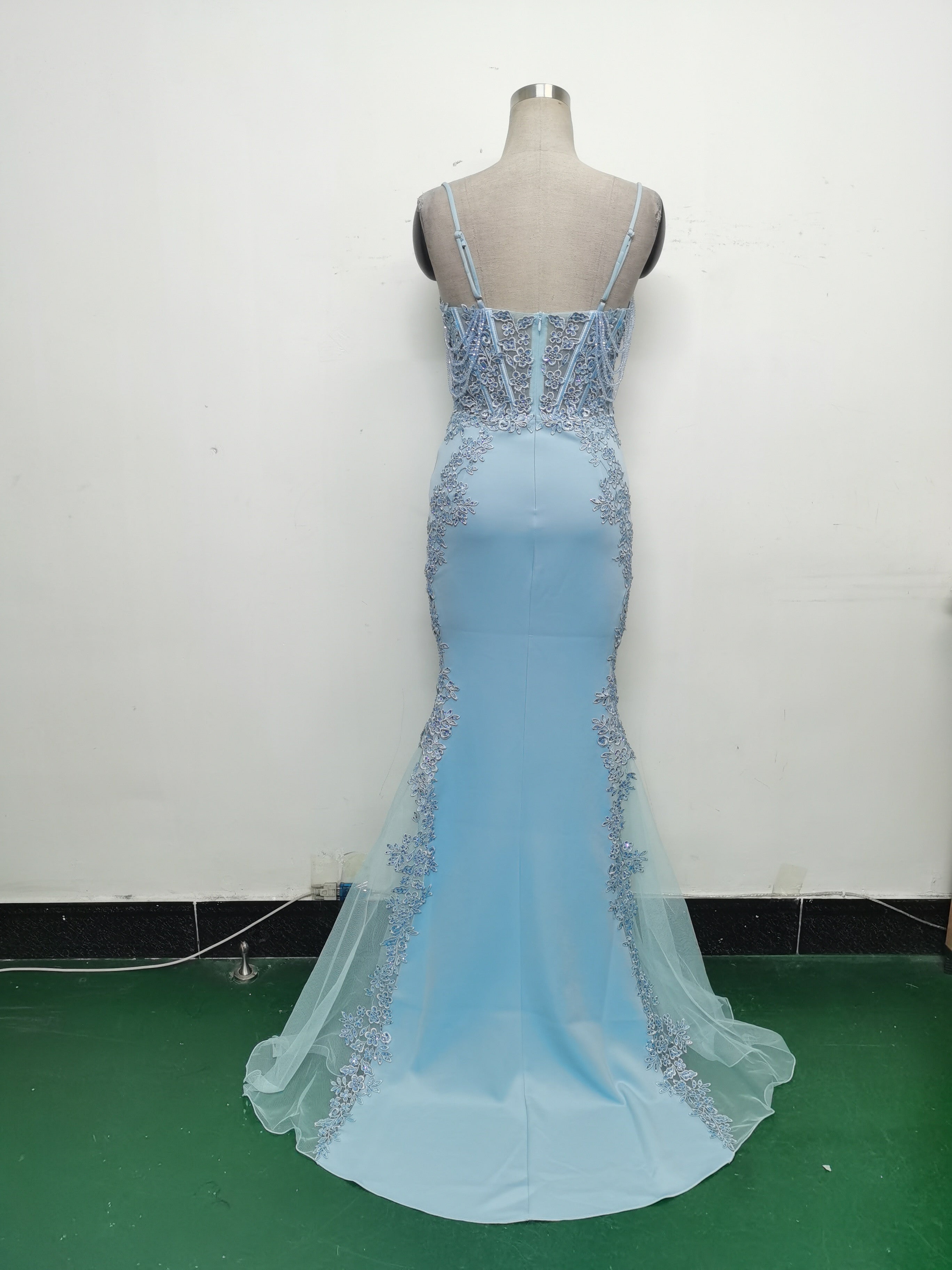 Sexy Strap Rhinestone Chain Fishbone Lace Evening Dress 25