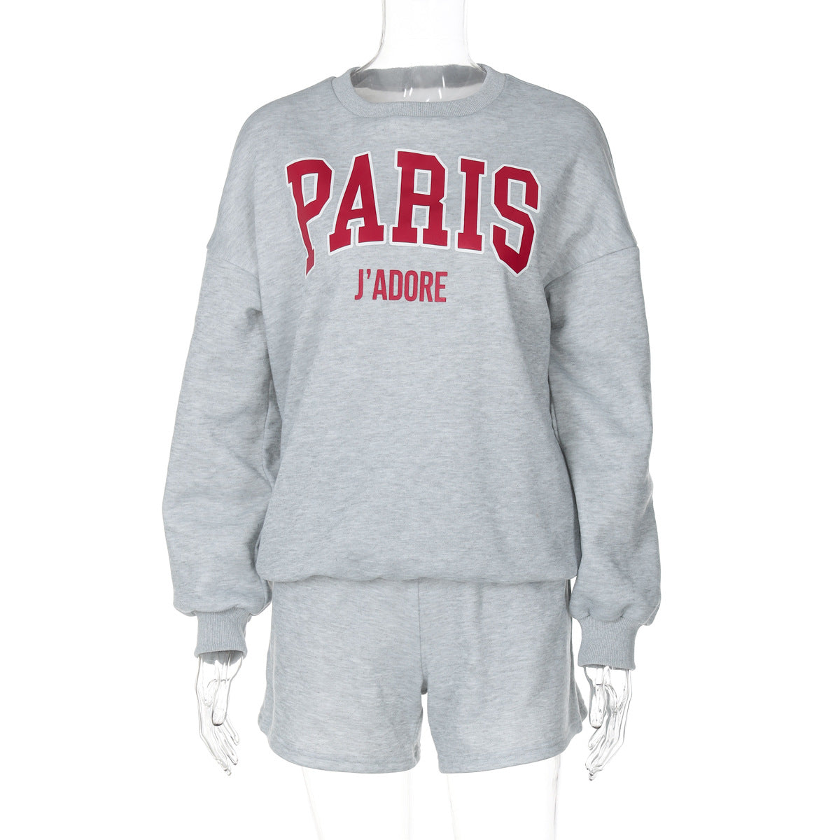 Letter Printed Autumn Winter Women's Long Sleeve Round Neck Top Shorts Fashion Casual Two Piece Set 6