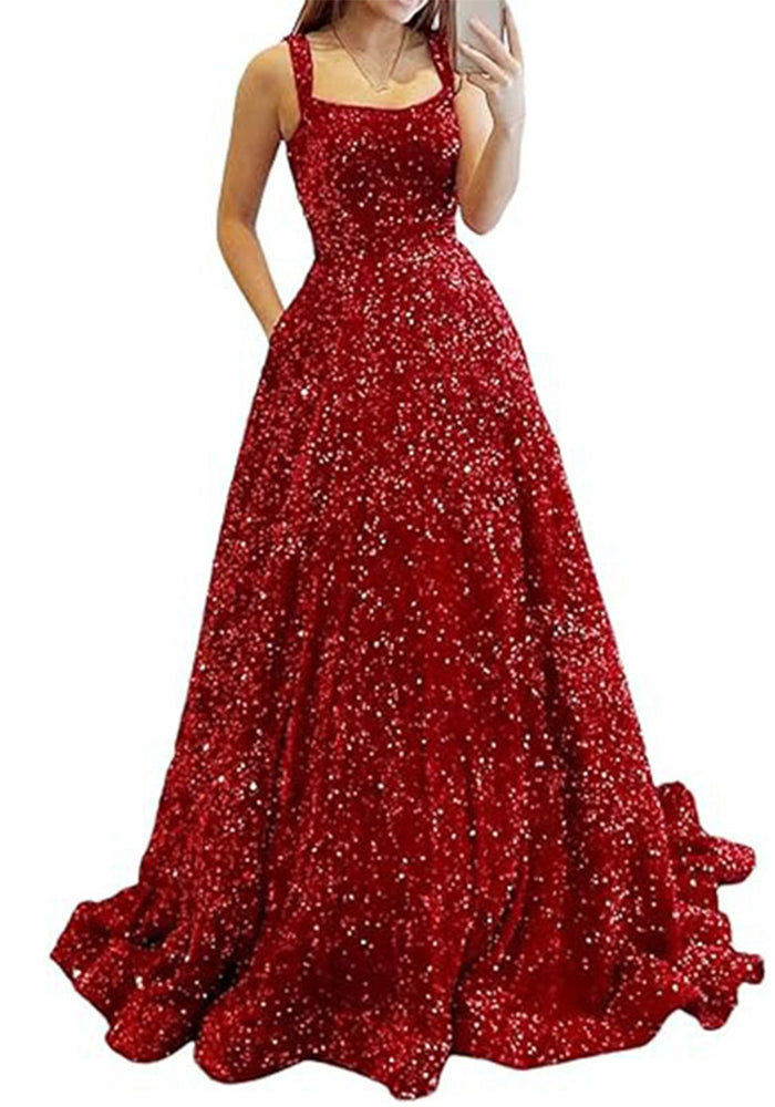 Luxury Sequin Prom Dress Side Slit Glitter Long A Line Formal Party Evening Dress(process time 3-7days)