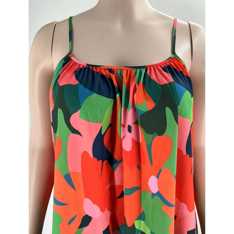 Plus Size Women Summer Sexy Off Shoulder Pleated Print Strap Dress 19