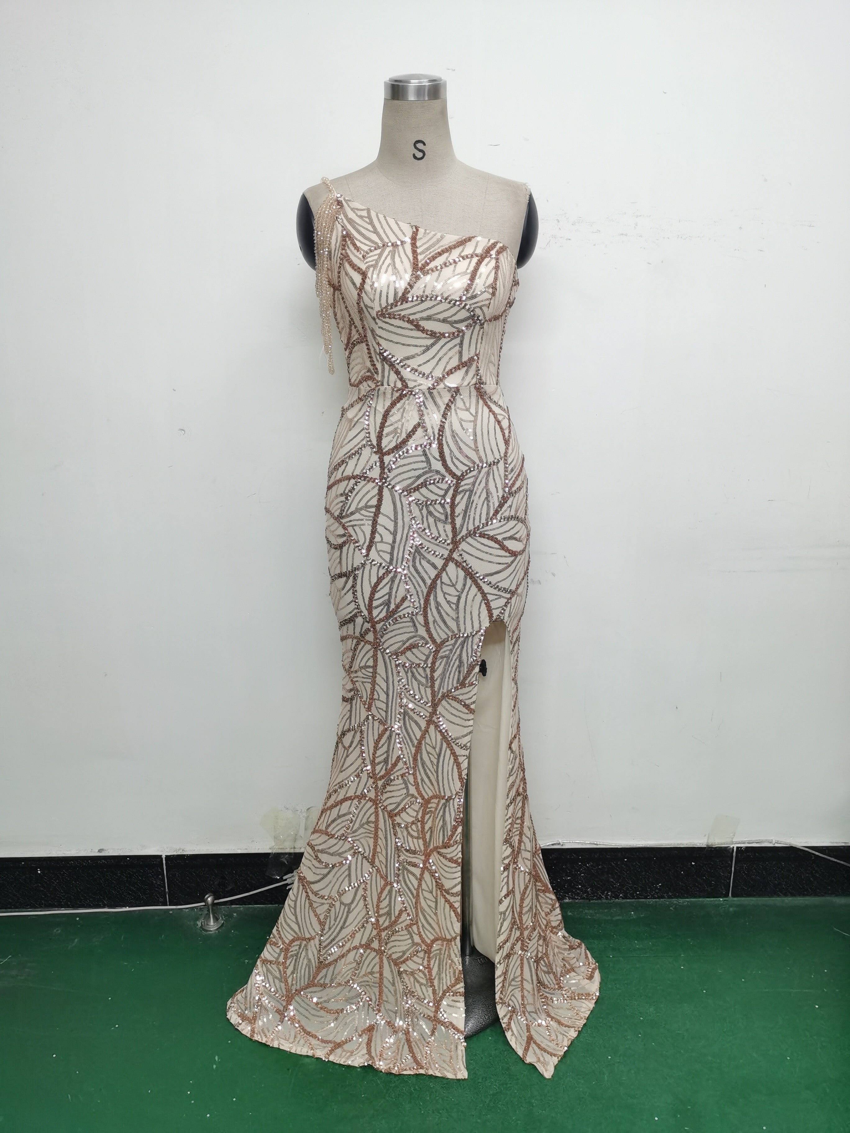 Women One Shoulder Beaded Sequin Embroidery Formal Party Prom Wedding Evening Dress 41