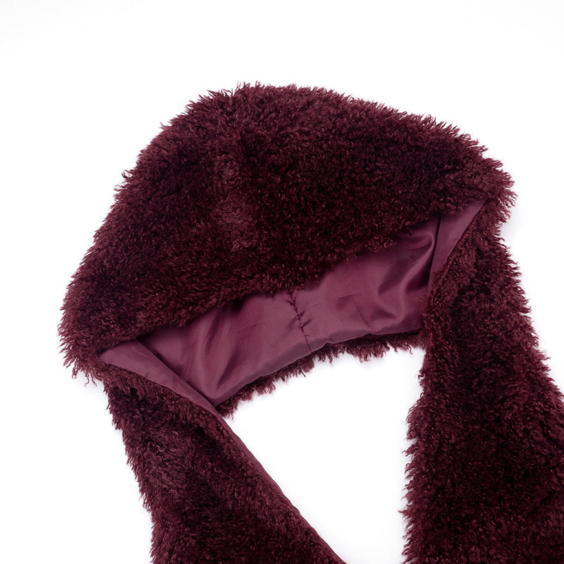 Women's Faux Fur U-Neck Hooded Low Back Top & Skirt Two-Piece Set 31