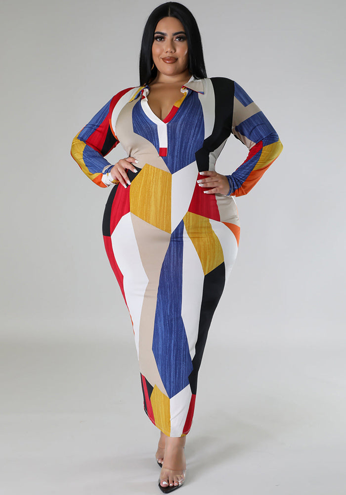 Plus Size Women Winter Turndown Collar Long Sleeve Dress 3