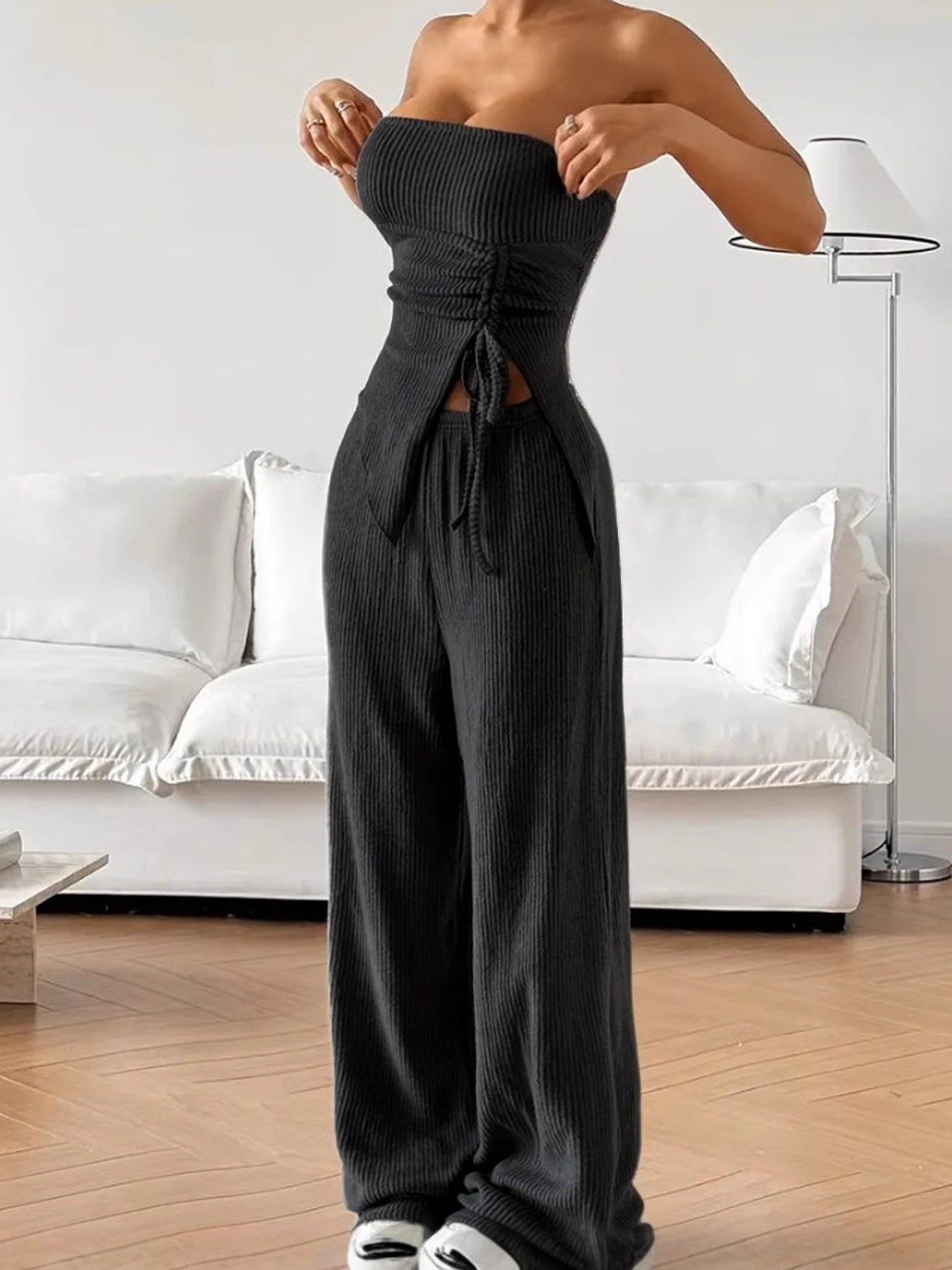 Women Sexy Ribbed Top and Pants Ribbed Two-Piece Set