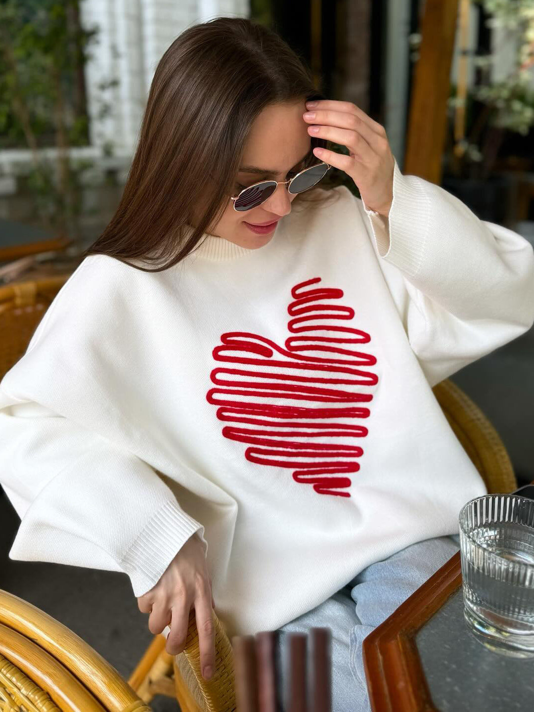 Women Heart Print sweater Top 5