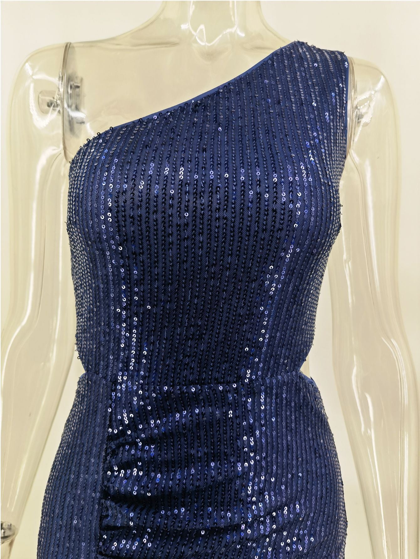 Sexy Retro One Shoulder Sequin Dress Women's Long Evening Gown 9