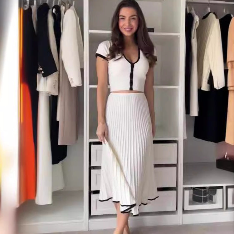 Women Summer Contrast Color Top And Skirt Two-piece Set 7