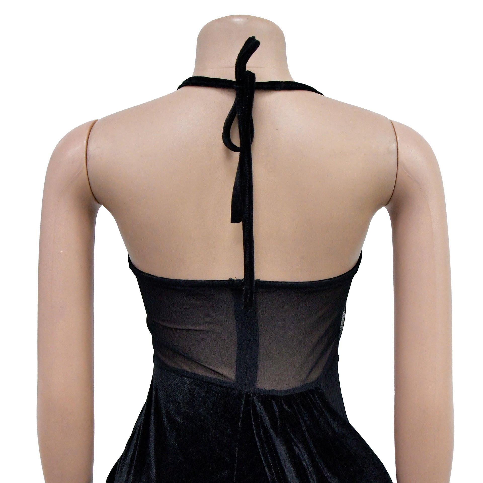 Fashion Women's Solid Color Mesh Straps Slit Long Dress 21