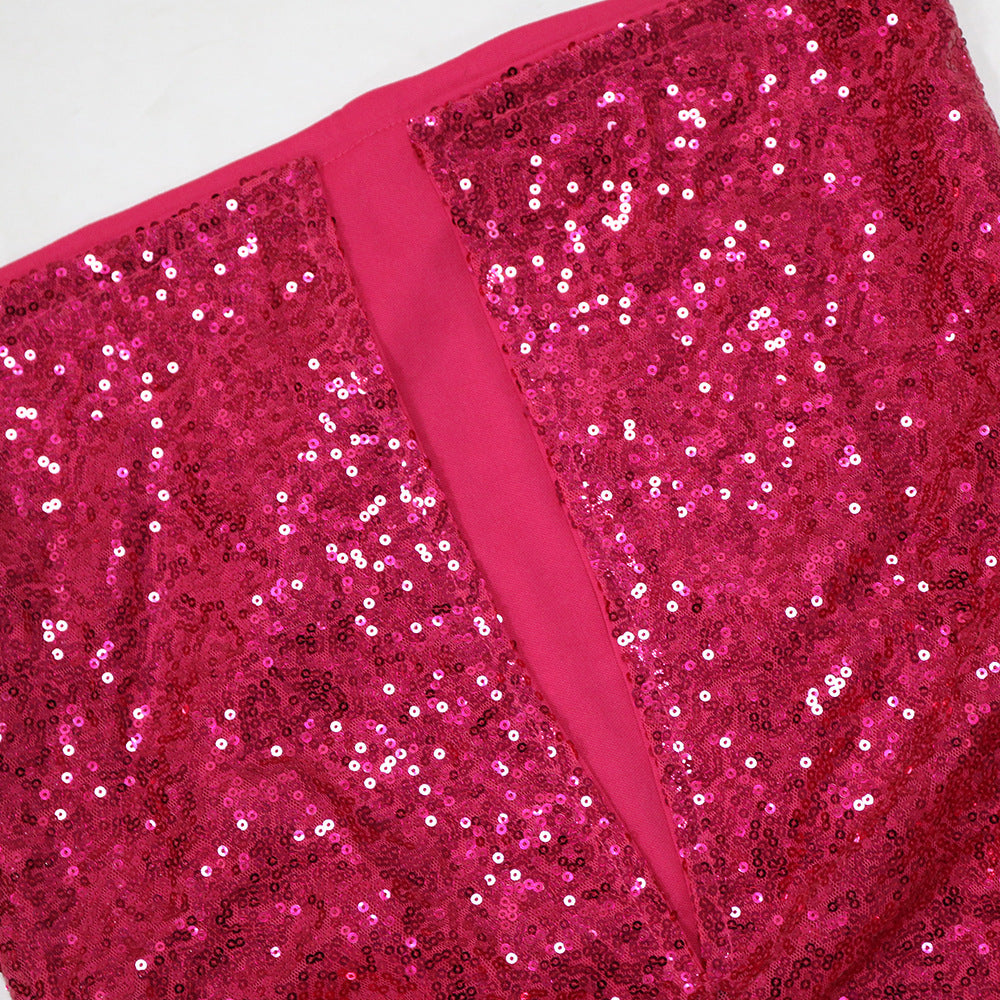 Strapless Bodycon A-Line Dress Women's Sequin Party Long Dress 20