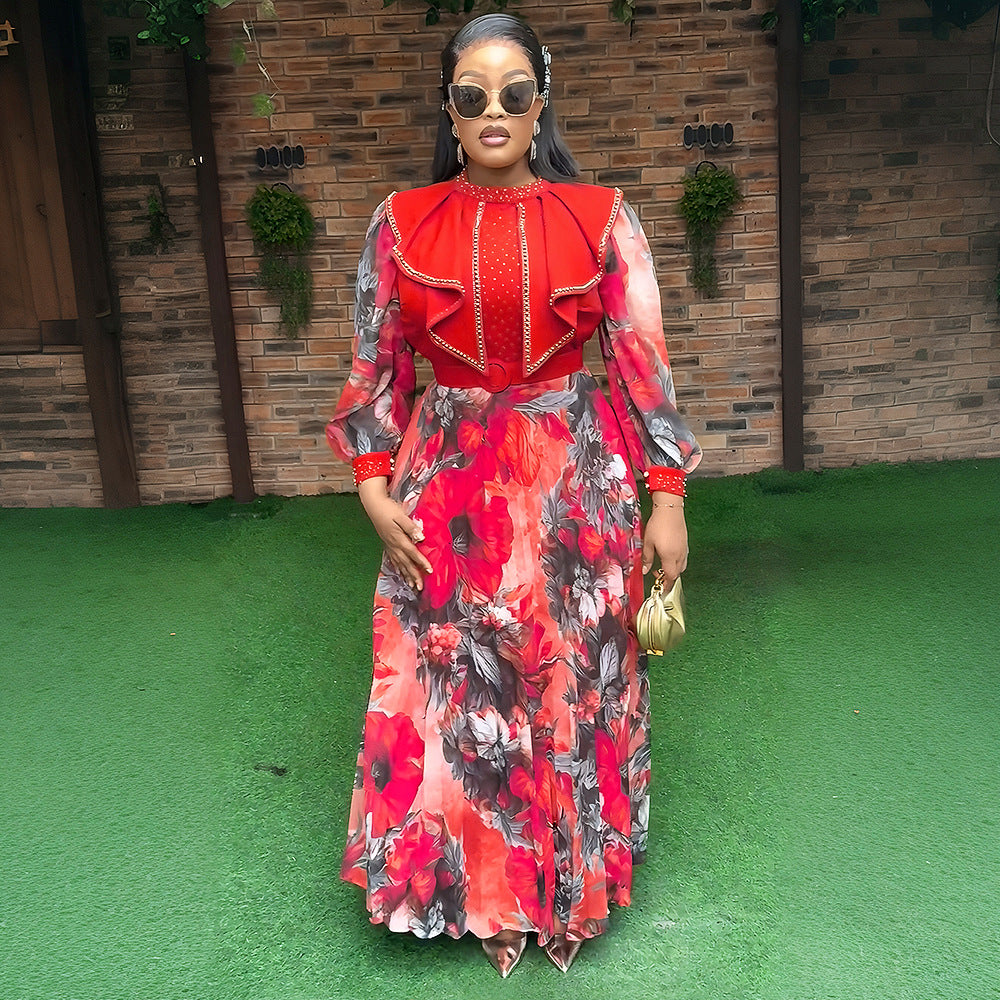 Plus Size Women African Elegant Print Long Sleeve Dress 4