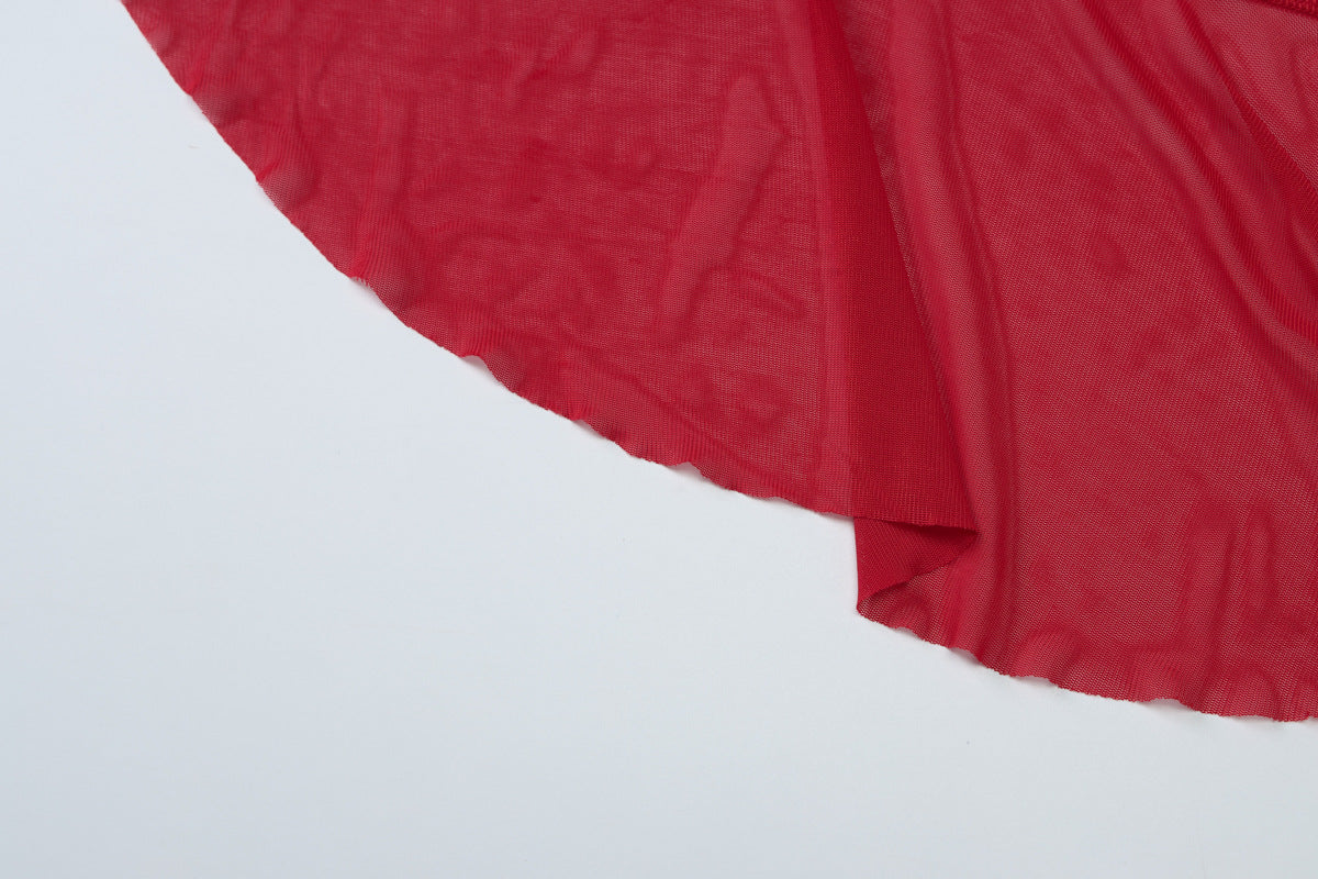 Women Solid sexy wrap chest Top and pleated layered mesh irregular Maxi Skirt two-piece set 14