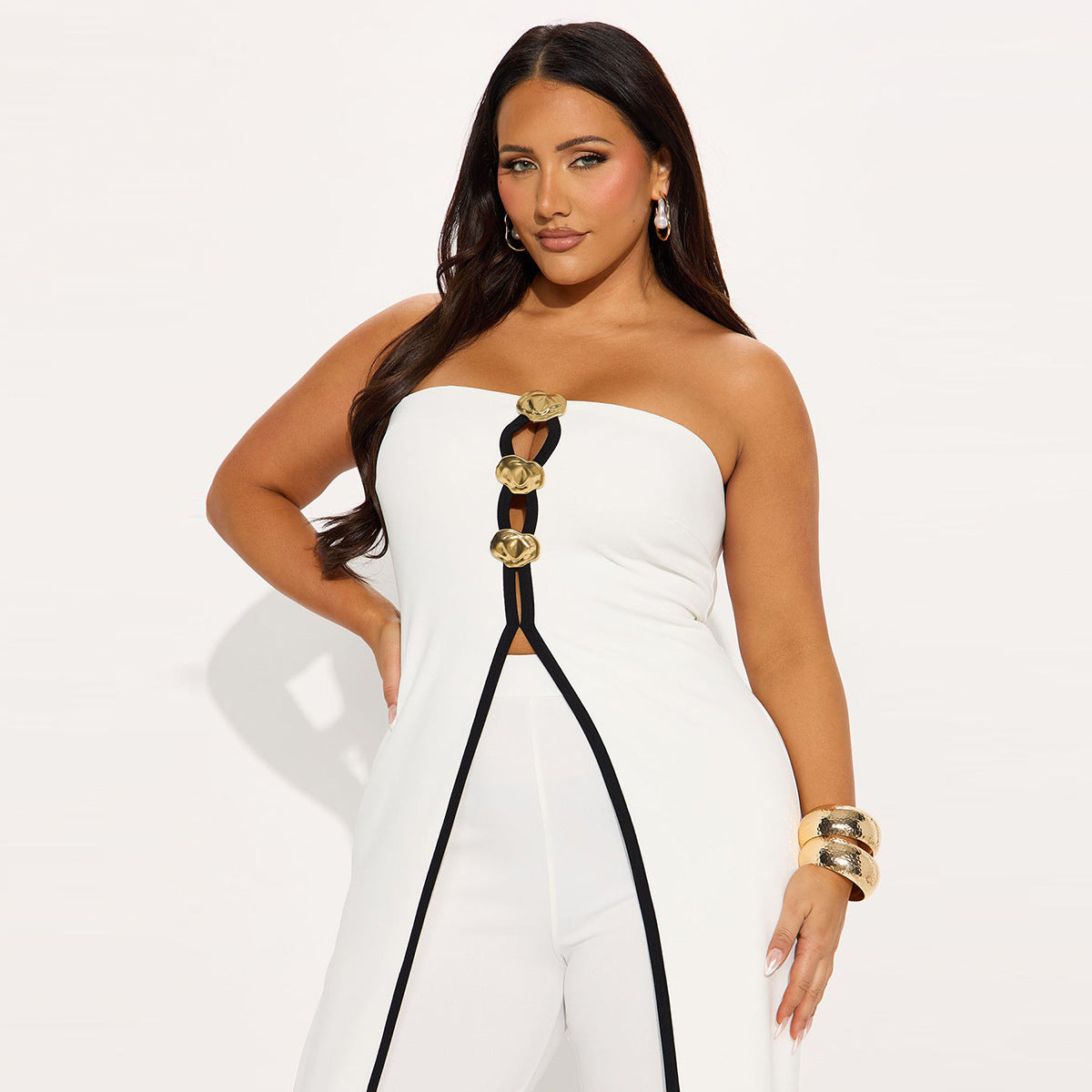Women Strapless fake two-piece elegant party Jumpsuit 8