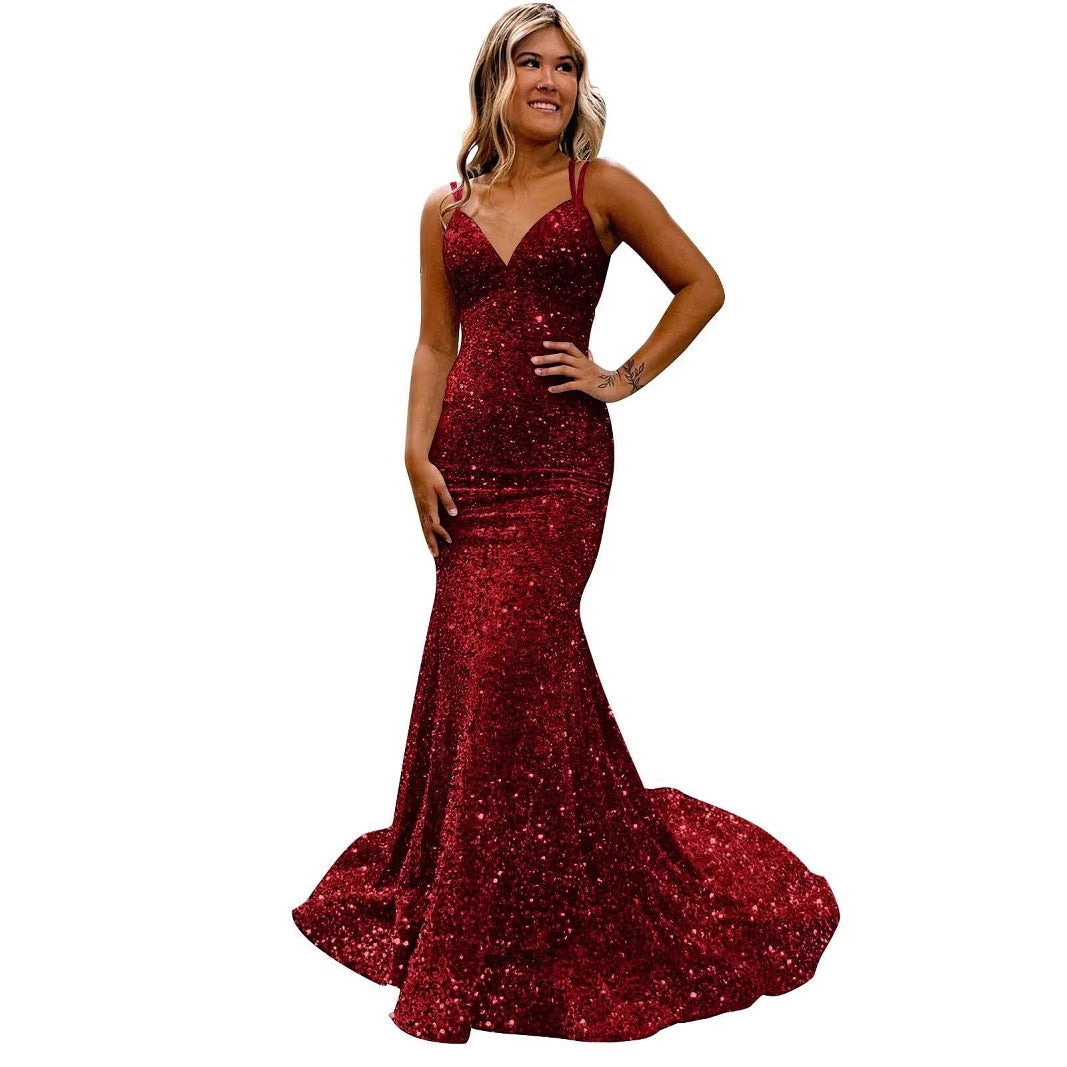 Women sequined ball Bodycon fishtail V-neck party evening dress（Processing time need 3-6 days） 26