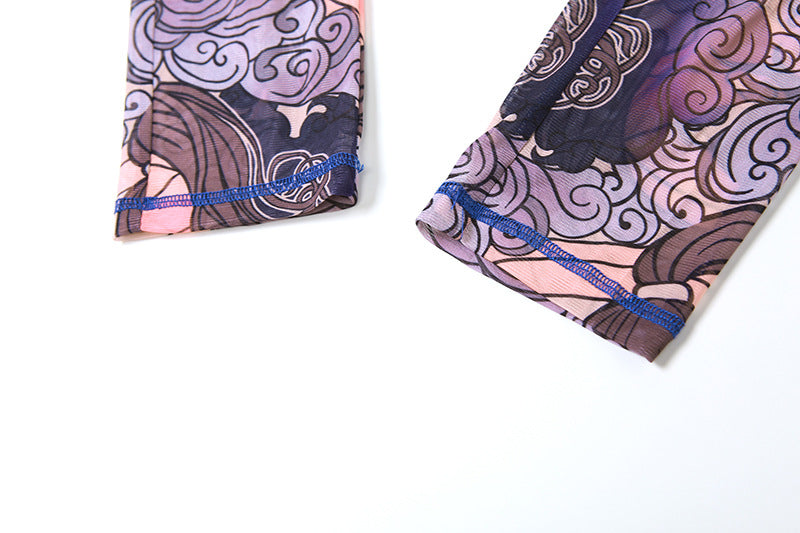 Summer Women's Sexy See-Through Mesh Print Hollow Low Back Tight Fitting Casual Jumpsuit 15