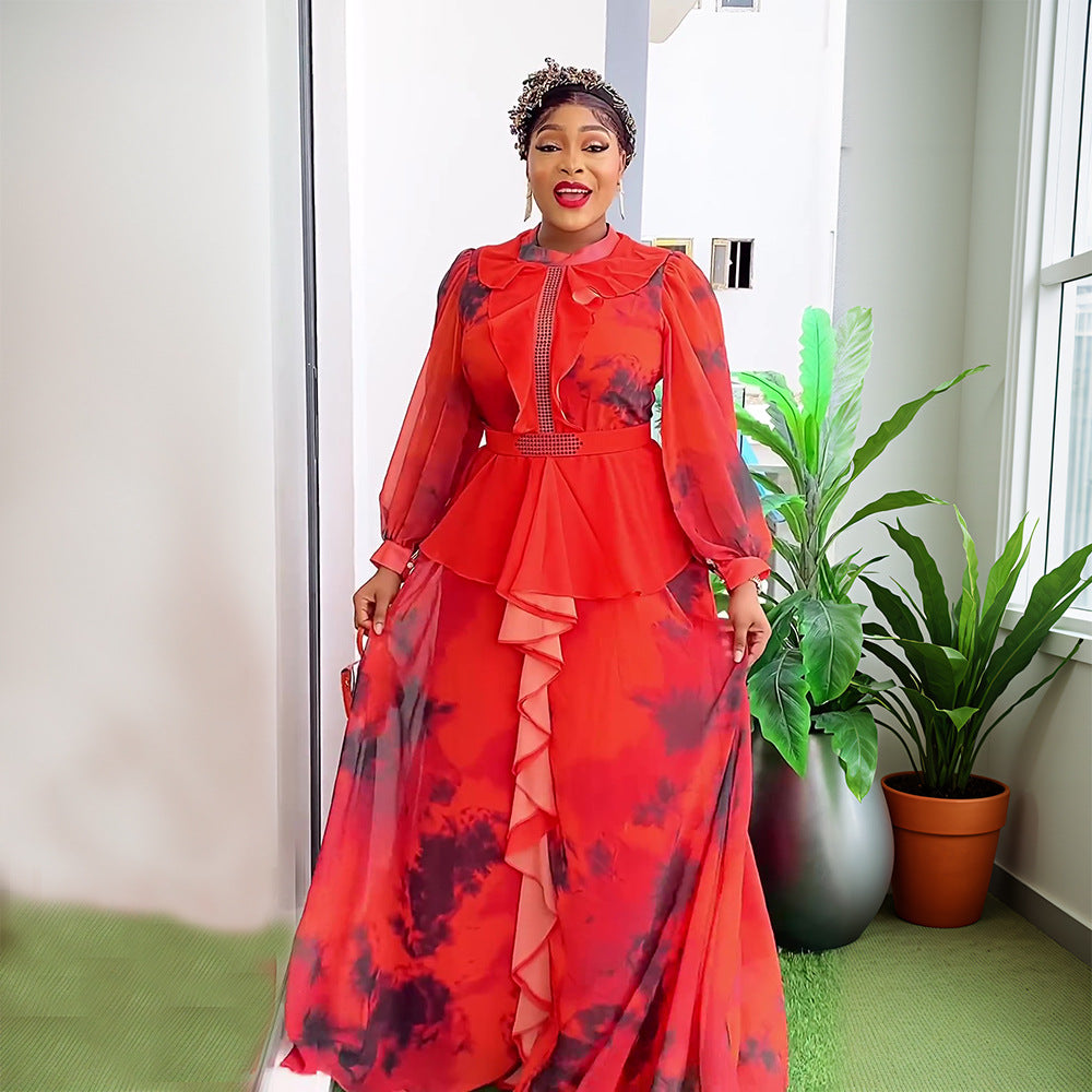 African Women Retro Printed Ruffle Dress 4