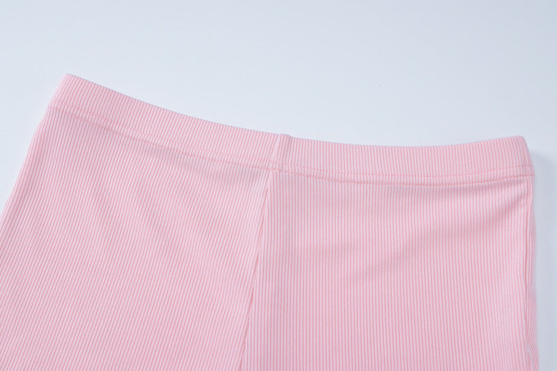 Women's Sexy V-Neck Tight Fitting Long-Sleeved Top Fashionable Sports Style Shorts Two-Piece Set 19