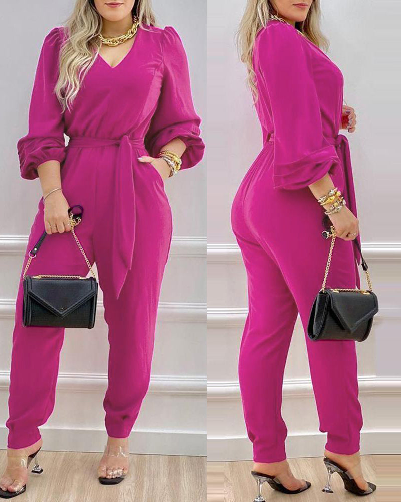 Women Purple Lace-up Casual Jumpsuit