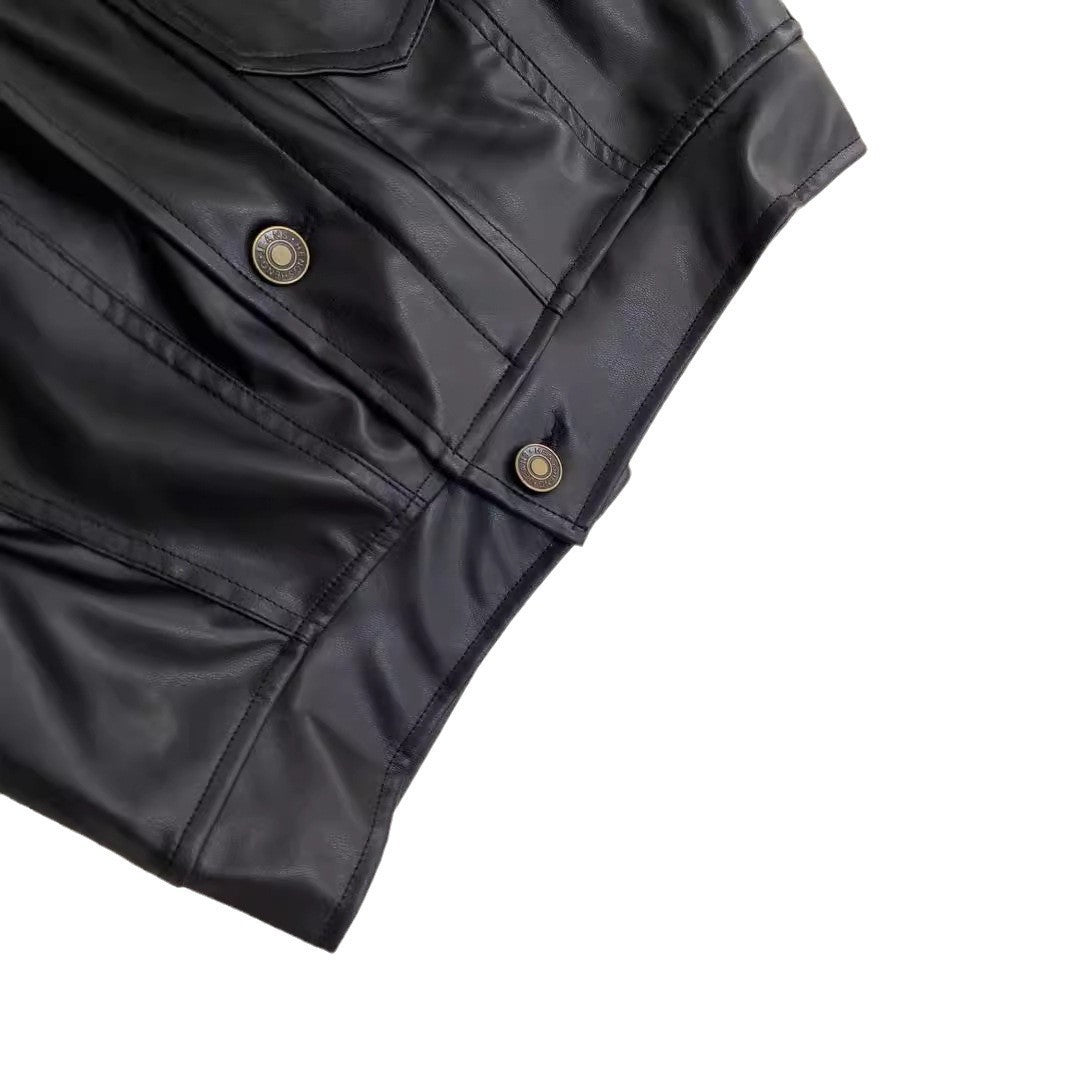 Autumn Winter Suit Leather Jacket Pants Two Piece Set 6