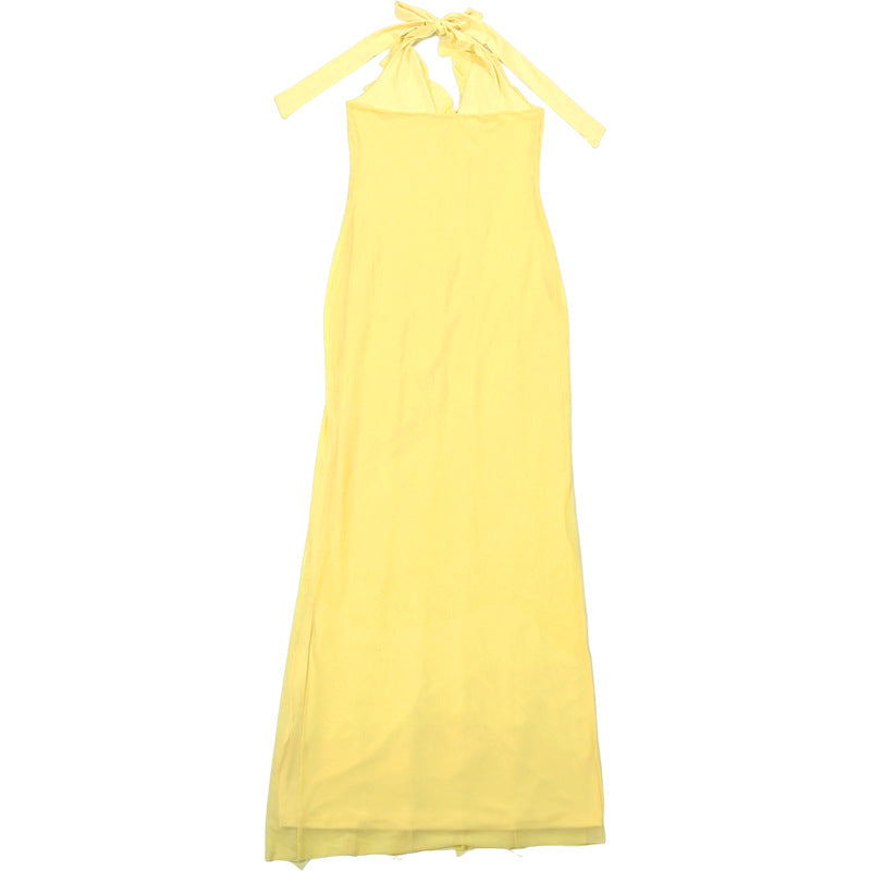 Summer Women's Fashion Sleeveless Low Back Ruffled Deep V-Neck Sexy Long Dress 15