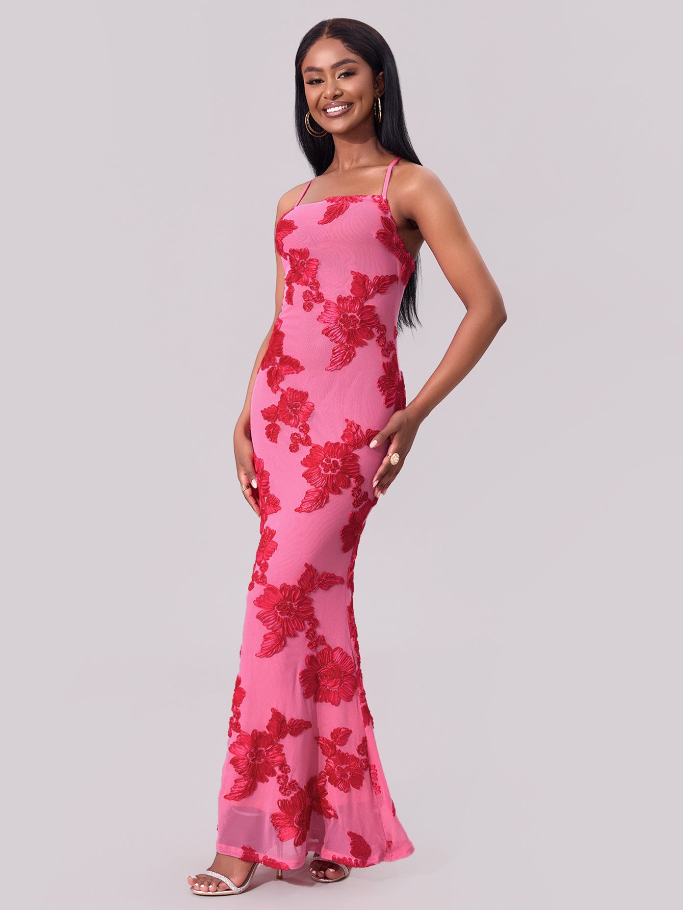 summer Fashionable sexy floral strap bodycon long dress 4
