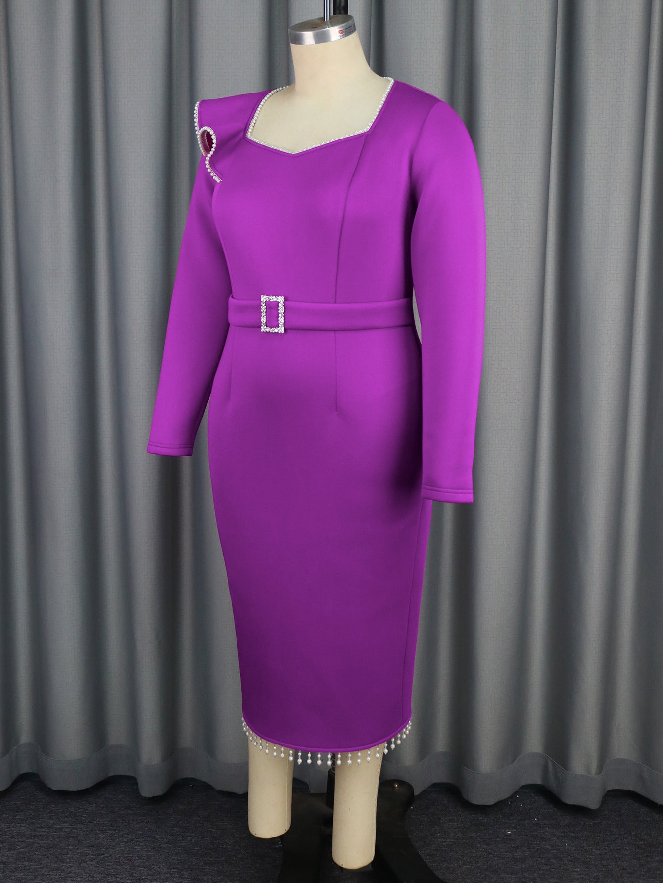 Plus Size Women Beaded Long Sleeve Party Dresses 7