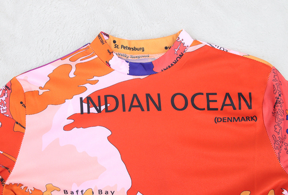 High Neck Long Sleeve Printed Long Dress Fashionable Women's Dress 24