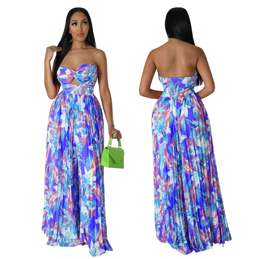 Fashion Ladies Summer Sexy Low Back Print Wide Leg Jumpsuit 4