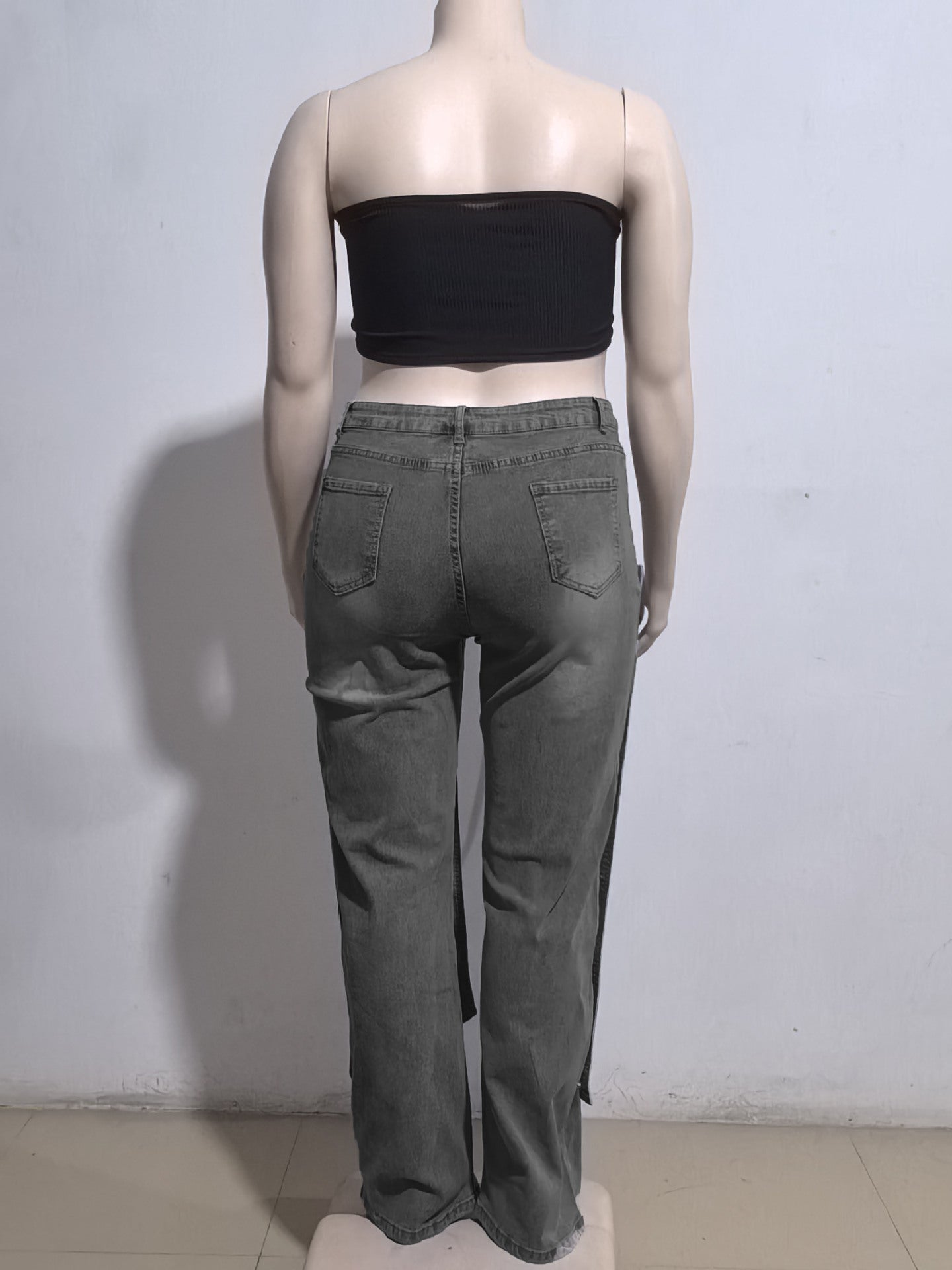 Women's Straight Denim Pants Autumn Street Trend Button High Waist Pants 6