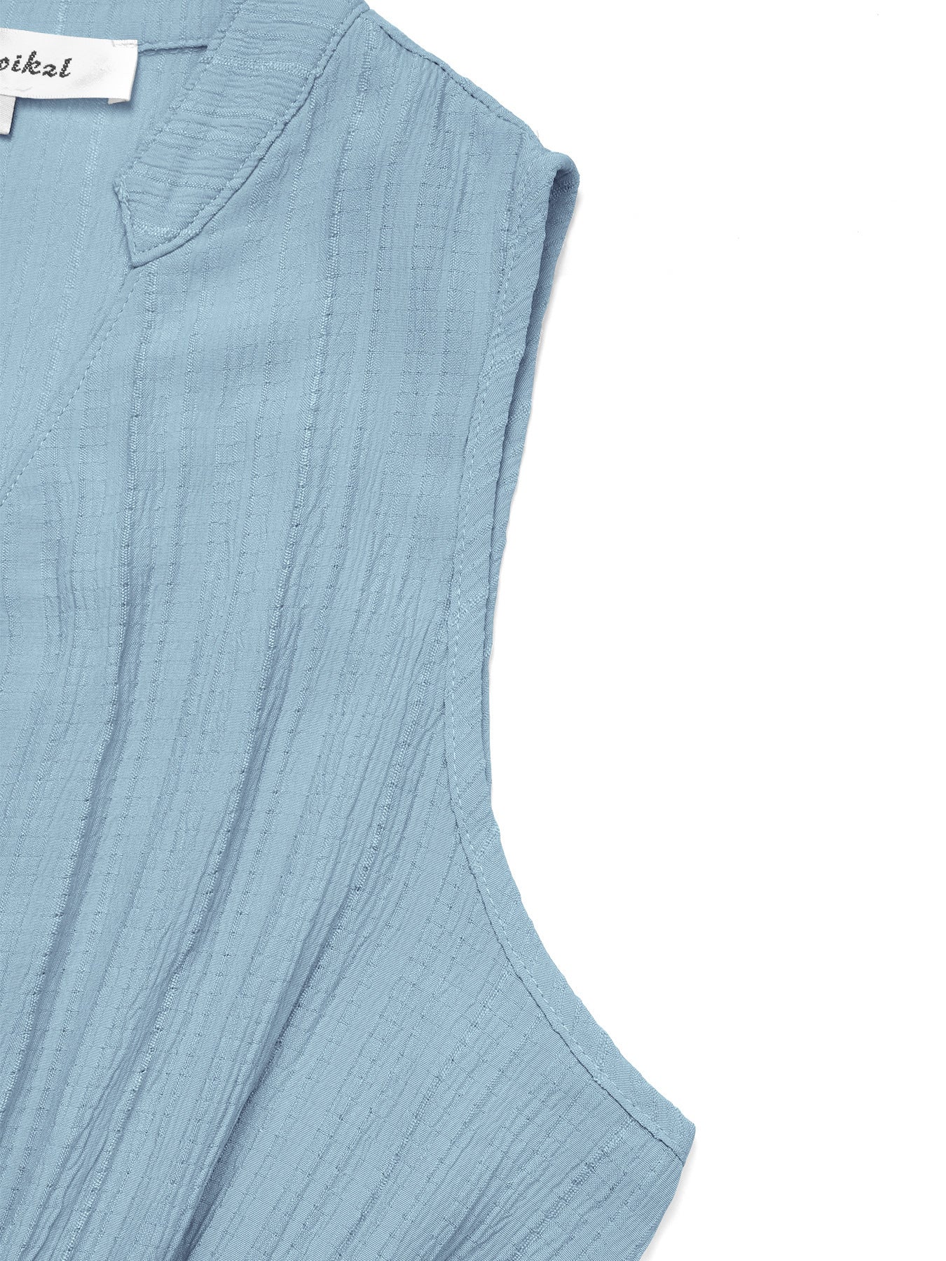 Women V-Neck Summer Sleeveless Patchwork Stand Collar Dress 17