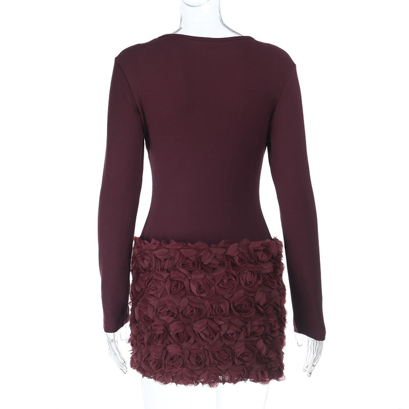 Women Floral Patchwork Long Sleeve Autumn Dress 5