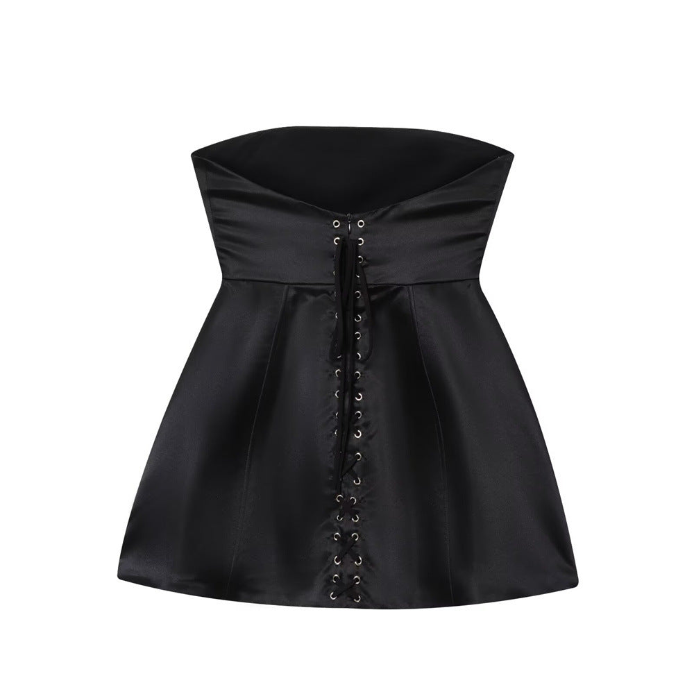 Women summer sexy solid sleeveless strapless dress 4