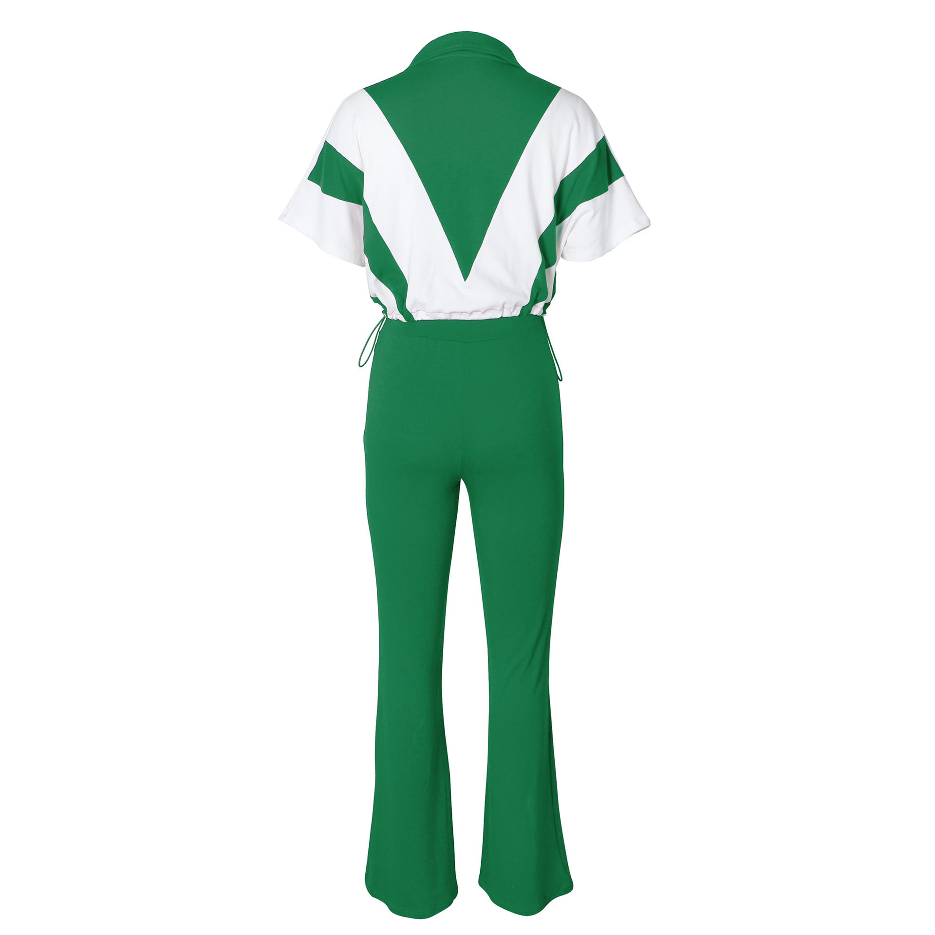 Casual Elastic Slim Waist Color Block Patchwork Sports Two Piece Pants Set for Women 11