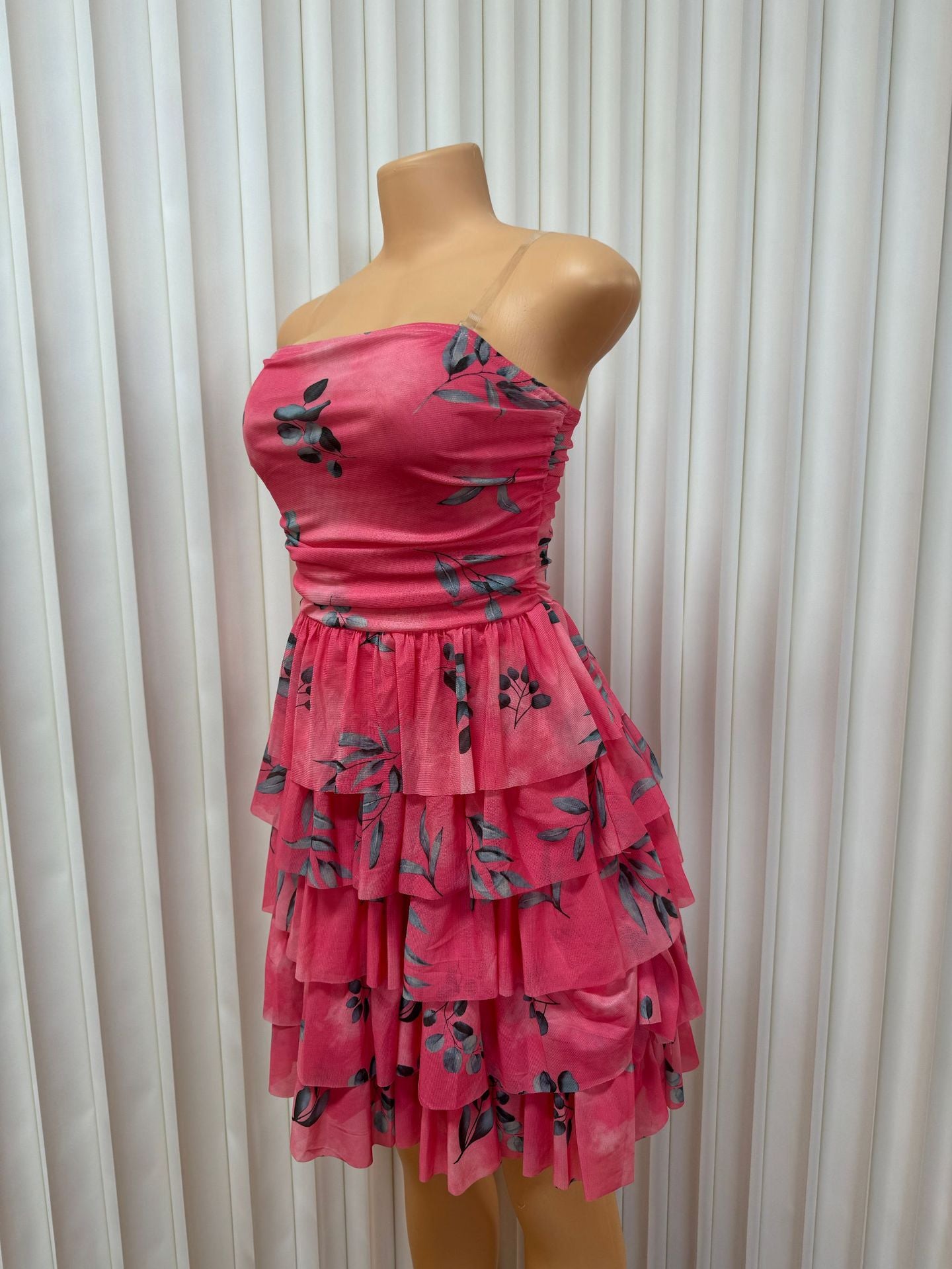 Women Mesh Print Strapless Sexy Backless Cake Dress 4