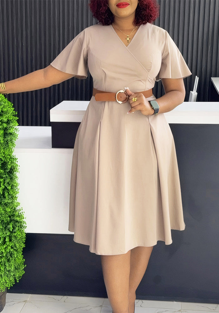 Women Summer V-neck Bell Bottom Sleeve Casual African Dress