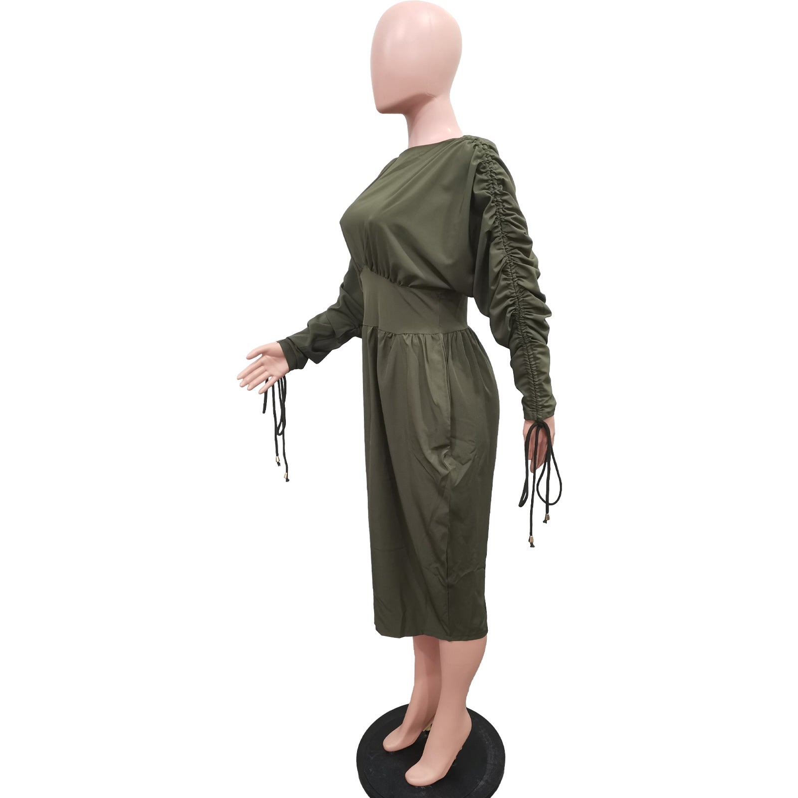 Women's Drawstring Long Sleeves Solid Color Pleated Dress 9