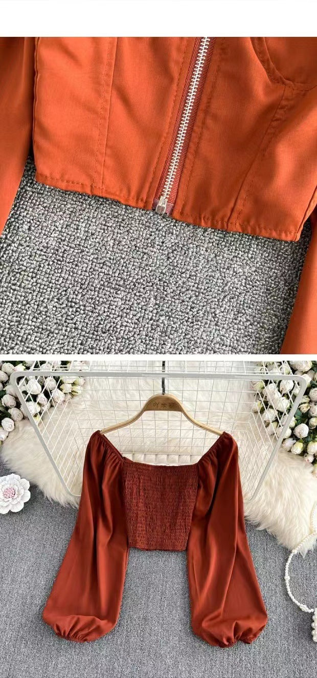 Women Zipper Puff Long Sleeve Shirt 17